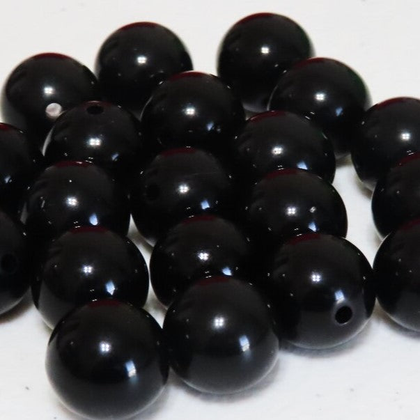 Black Round Acrylic Bead 12mm - 10pcs